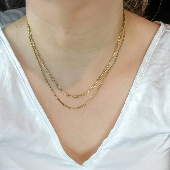 Double Layered 18k Gold Plated Necklace Chain Choker Layered Necklace Gold - Picture 10 of 10